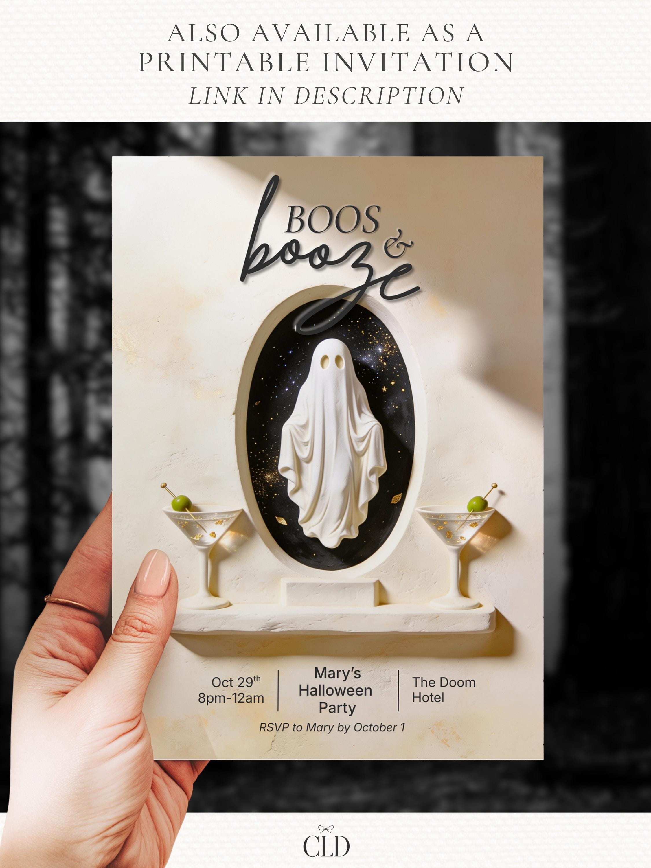 Halloween Party Animated Evite- Boos & Booze Video Invitation (Editable Canva Template) Spooky Adult Cocktail Themed Invite