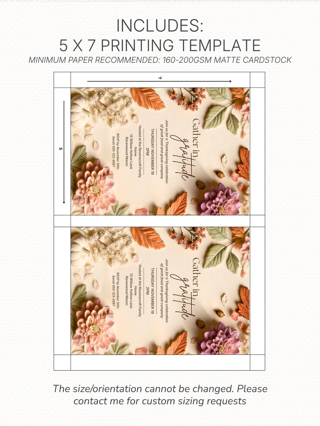 Thanksgiving Invitation Printable, Gather in Gratitude (Editable Canva Template) Fall/Autumn Friendsgiving Invite 5x7 Digital Download