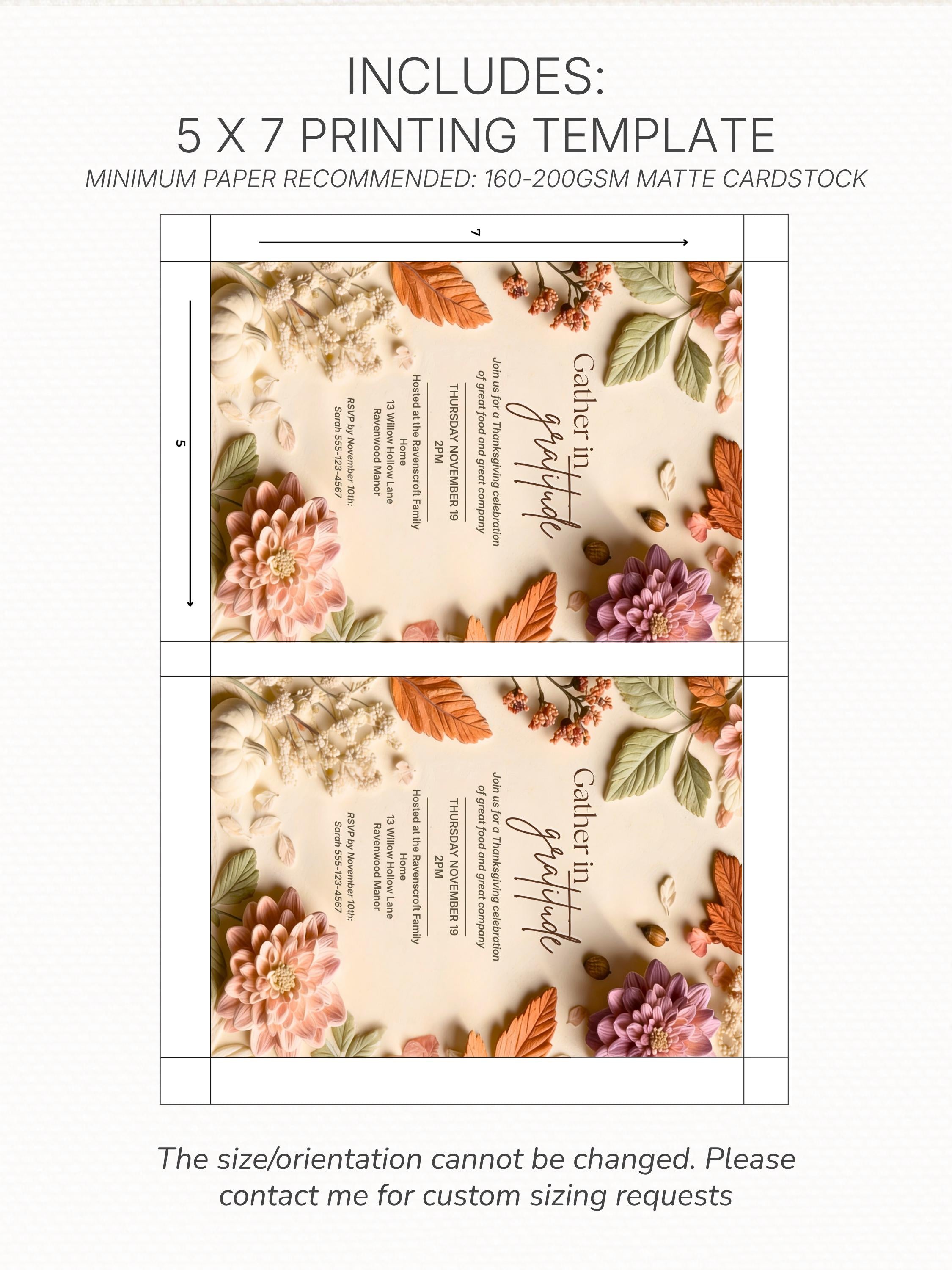 Thanksgiving Invitation Printable, Gather in Gratitude (Editable Canva Template) Fall/Autumn Friendsgiving Invite 5x7 Digital Download