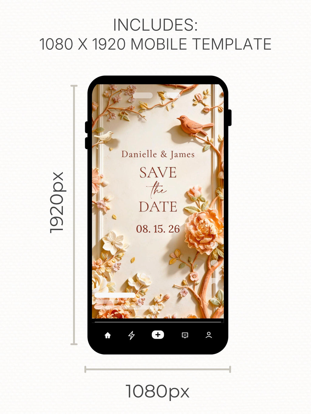 Printable Autumn Save the Date Wedding Invite, Fall Floral Bas Relief Editable Canva Template, Digital Engagement Announcement Evite