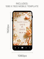 Printable Autumn Save the Date Wedding Invite, Fall Floral Bas Relief Editable Canva Template, Digital Engagement Announcement Evite
