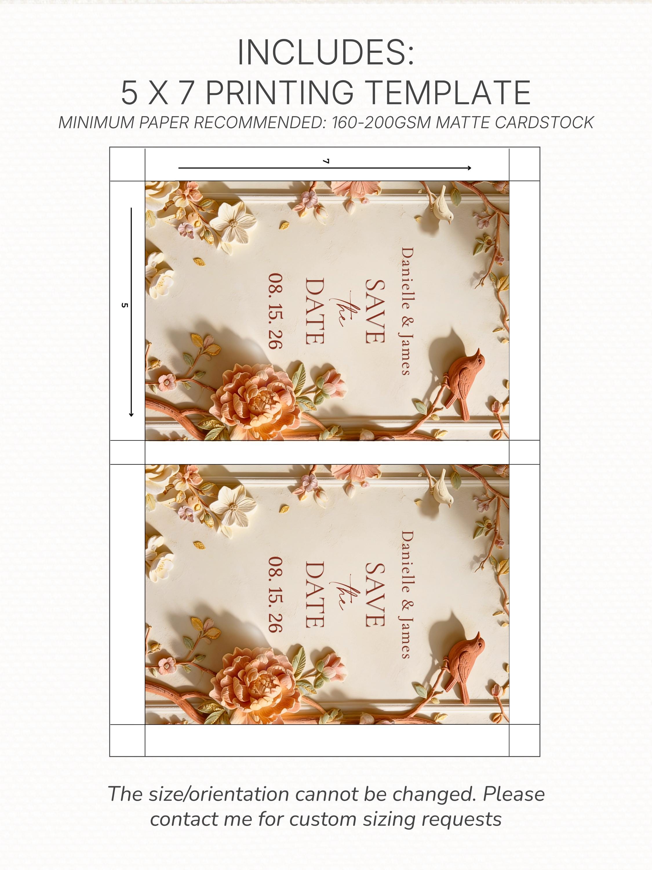Printable Autumn Save the Date Wedding Invite, Fall Floral Bas Relief Editable Canva Template, Digital Engagement Announcement Evite