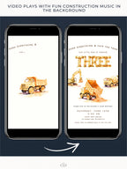 Three Construction Birthday Animated Evite, Dump Truck 3rd Bday Invitation, Digger Editable Canva Template, Custom Boys Invite Video