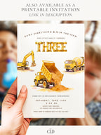 Three Construction Birthday Animated Evite, Dump Truck 3rd Bday Invitation, Digger Editable Canva Template, Custom Boys Invite Video