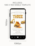 Three Construction Birthday Printable Invite, Dump Truck 3rd Bday 5x7 Invitation, Digger Editable Canva Template, Custom Boys Evite