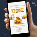 Three Construction Birthday Animated Evite, Dump Truck 3rd Bday Invitation, Digger Editable Canva Template, Custom Boys Invite Video