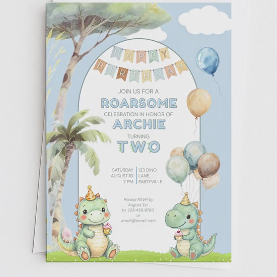 2nd Birthday Dinosaur Invitation- Dino Themed (Editable Canva Template Instant Download) -Kids Birthday Party