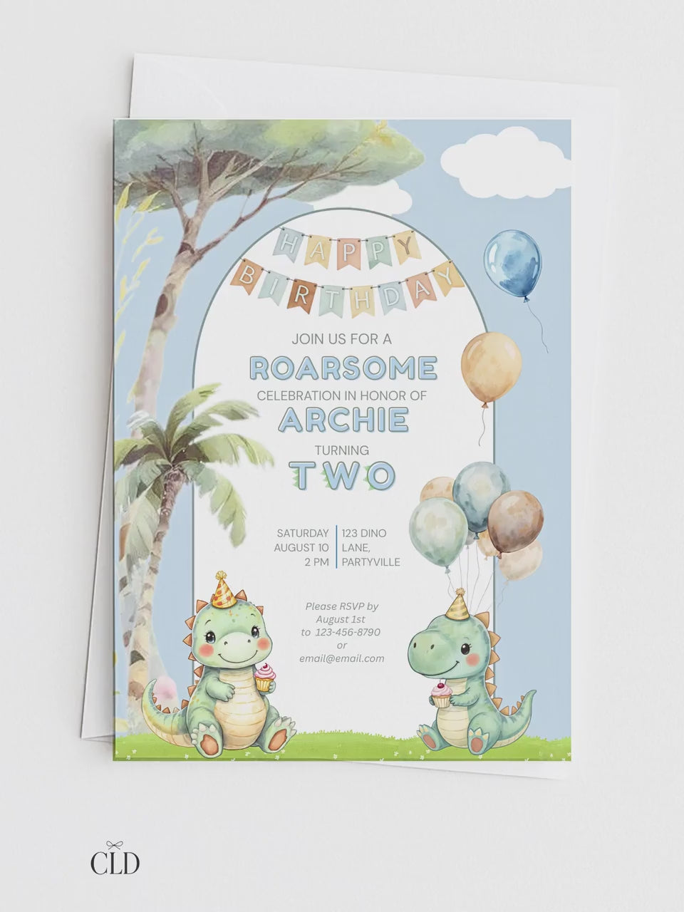 2nd Birthday Dinosaur Invitation- Dino Themed (Editable Canva Template Instant Download) -Kids Birthday Party