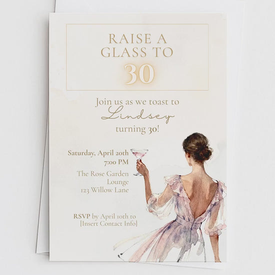 30th Birthday Invitation Template, Editable Digital Invite, Elegant Champagne Toast Party Printable (Instant Download Custom Canva Template)