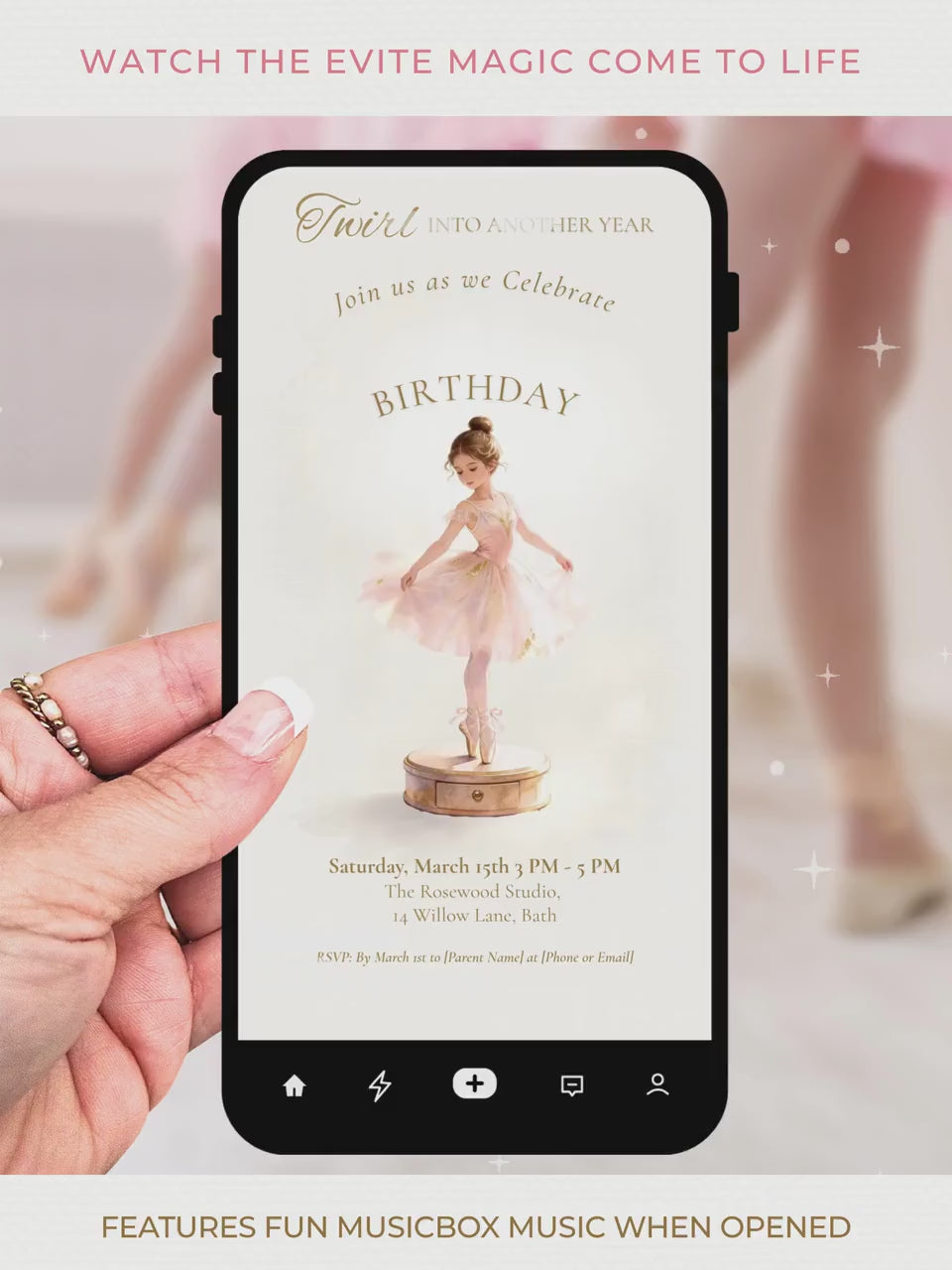 Animated Little Ballerina Birthday Invitation Video, Twirl Into Another Year Evite, Editable Canva Template, Girl Dance Party Digital Invite