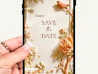 Autumn Animated Save the Date Video Wedding Evite, Fall Floral Bas Relief Editable Canva Template, Digital Engagement Announcement for Phone