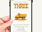 Three Construction Birthday Animated Evite, Dump Truck 3rd Bday Invitation, Digger Editable Canva Template, Custom Boys Invite Video