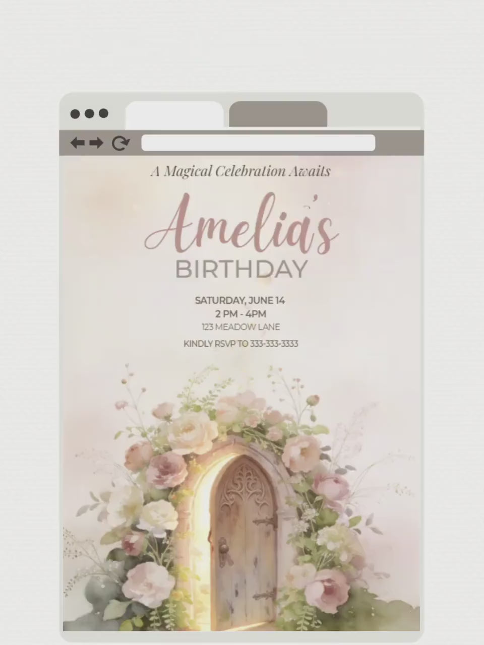 Fairy Birthday Invitation Template, Printable Floral Fairy Door Invite, Girl Party, Editable Canva Template, 5x7 Magic Garden Invite