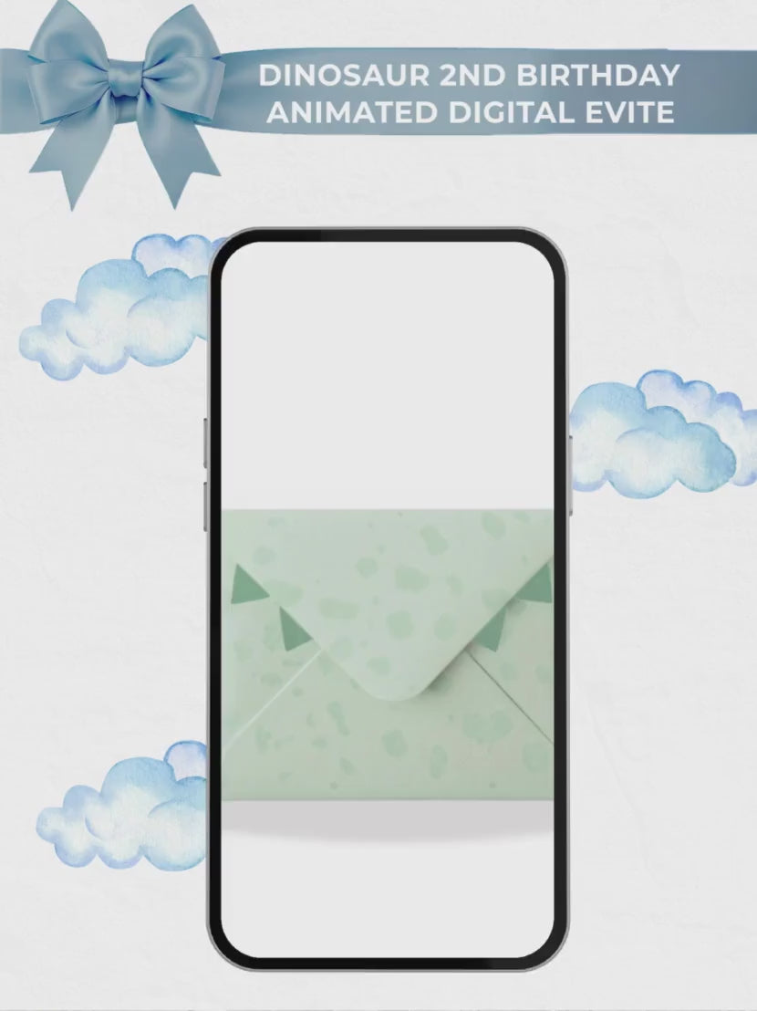 2nd Birthday Dinosaur Evite - Dino Themed Animated Digital Invitation - Editable Canva Template Kids Birthday Party Electronic Invite