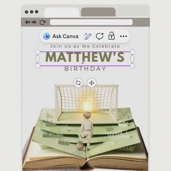 Printable Soccer Birthday Invitation - Custom Storybook Football Party Invite (Digital Instant Download Editable Canva Evite for Kids)