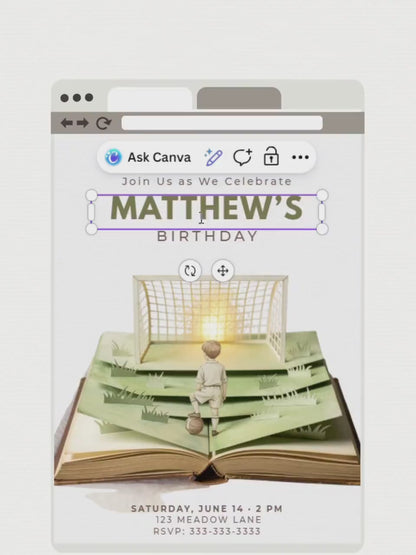 Printable Soccer Birthday Invitation - Custom Storybook Football Party Invite (Digital Instant Download Editable Canva Evite for Kids)