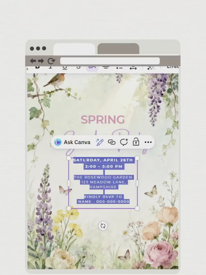 Printable Spring Garden Party Invite - Floral Brunch/Lunch Celebration Video Invitation (Editable Canva Digital Invite Evite)