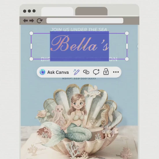 Printable Mermaid Birthday Invite - Digital Custom Storybook Under the Sea Party Invitation (Editable Instant Download Canva Template Evite)