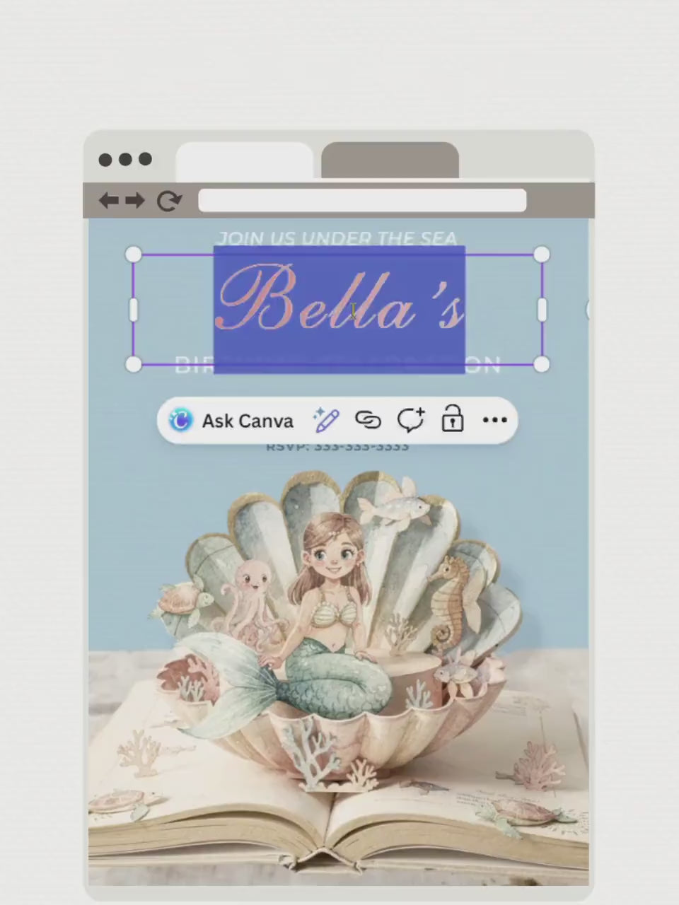 Printable Mermaid Birthday Invite - Digital Custom Storybook Under the Sea Party Invitation (Editable Instant Download Canva Template Evite)