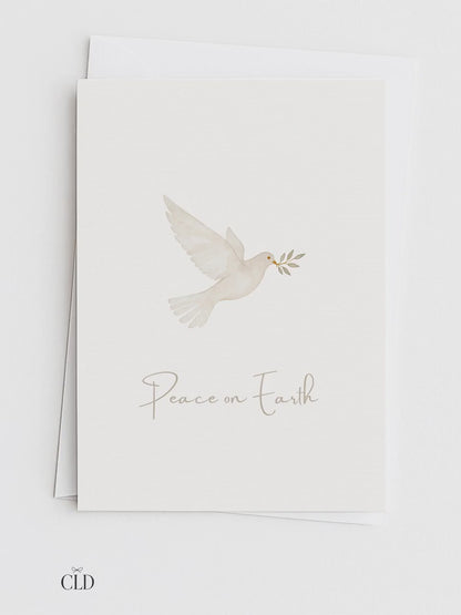 Editable Christmas Card with Newsletter - Christian Peace on Earth Dove Canva Template, Printable or Digital Holiday Greeting