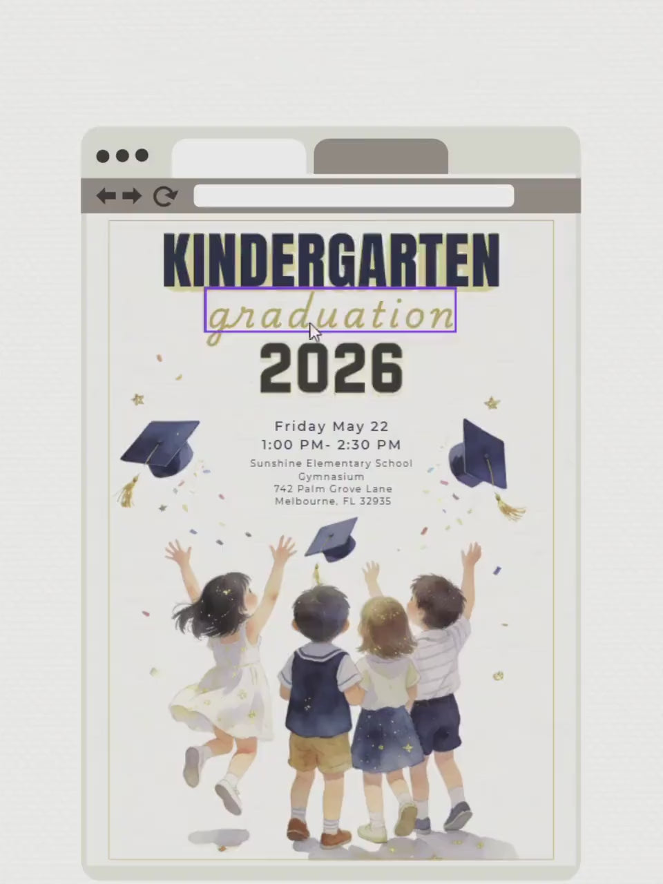 Printable Kindergarten Kids Graduation Invitation (Instant Download Editable Canva Template) Children's Classroom Party Digital Invite 5x7