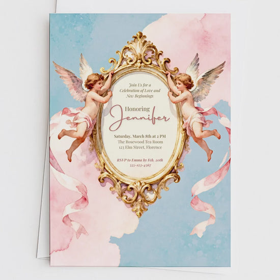 Rococo Cherub Baby Shower Invitation - Regencycore Printable Invite (Instant Download Editable Canva Template) Nesting Party Digital Evite