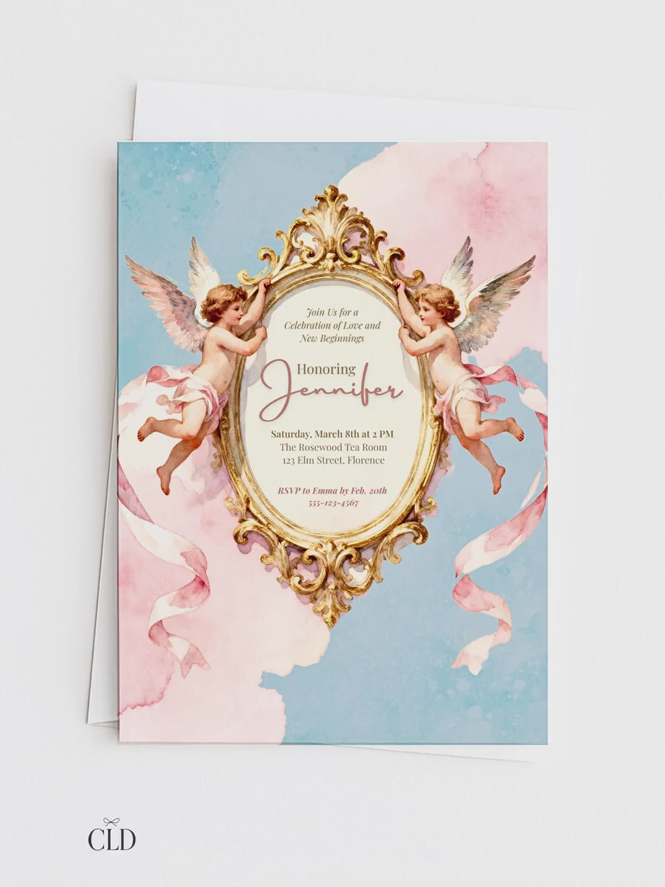 Rococo Cherub Baby Shower Invitation - Regencycore Printable Invite (Instant Download Editable Canva Template) Nesting Party Digital Evite