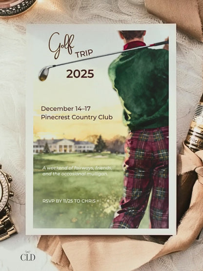 Golf Trip Invitation Template - Editable Canva Golfing Weekend Evite - Plaid Country Club Digital Instant Download Printable Invite