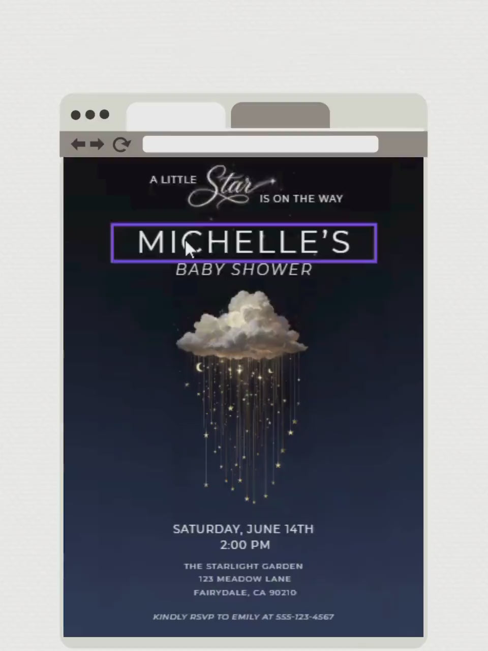 Printable Baby Shower Invite, Little Star Is On The Way Invitation, Gender Neutral Twinkle Night Sky Evite, 5x7 Editable Canva Template