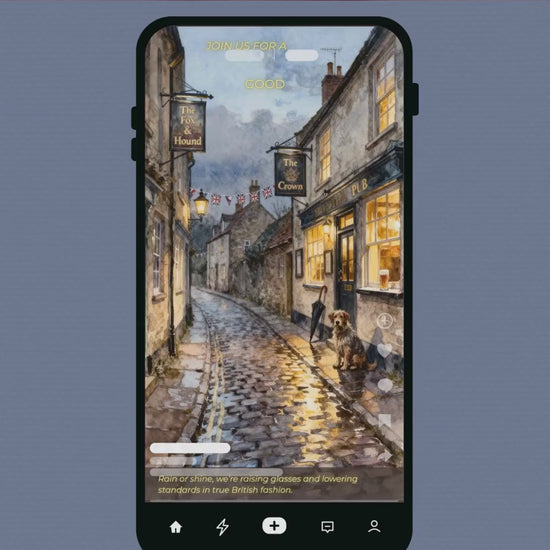 Animated Pub Crawl Invitation - British Village Watercolor Evite (Instant Download Editable Canva Template) Bar Crawl Digital Invite Video