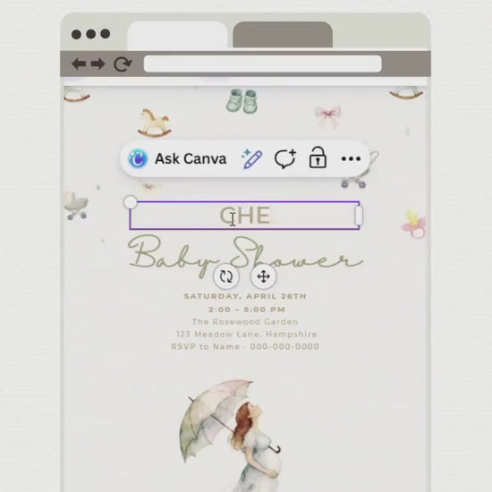 Printable Baby Shower Invitation- Watercolour Rain Toys Invite (Custom Instant Download Editable Canva Template) Digital Evite