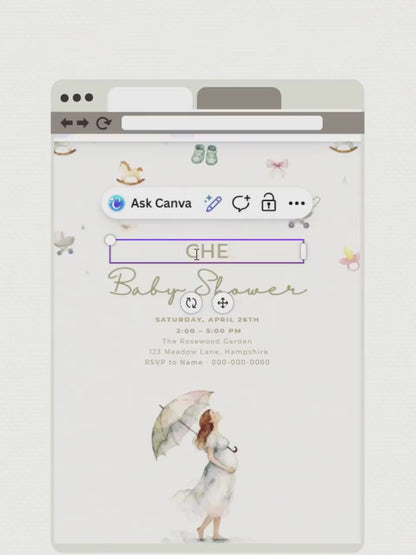 Printable Baby Shower Invitation- Watercolour Rain Toys Invite (Custom Instant Download Editable Canva Template) Digital Evite