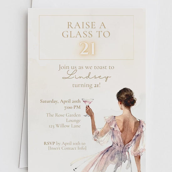 21st Birthday Invitation (Editable Instant Download Canva Template) - Raise a Glass Champagne Printable - Digital Invite Customizable Evite