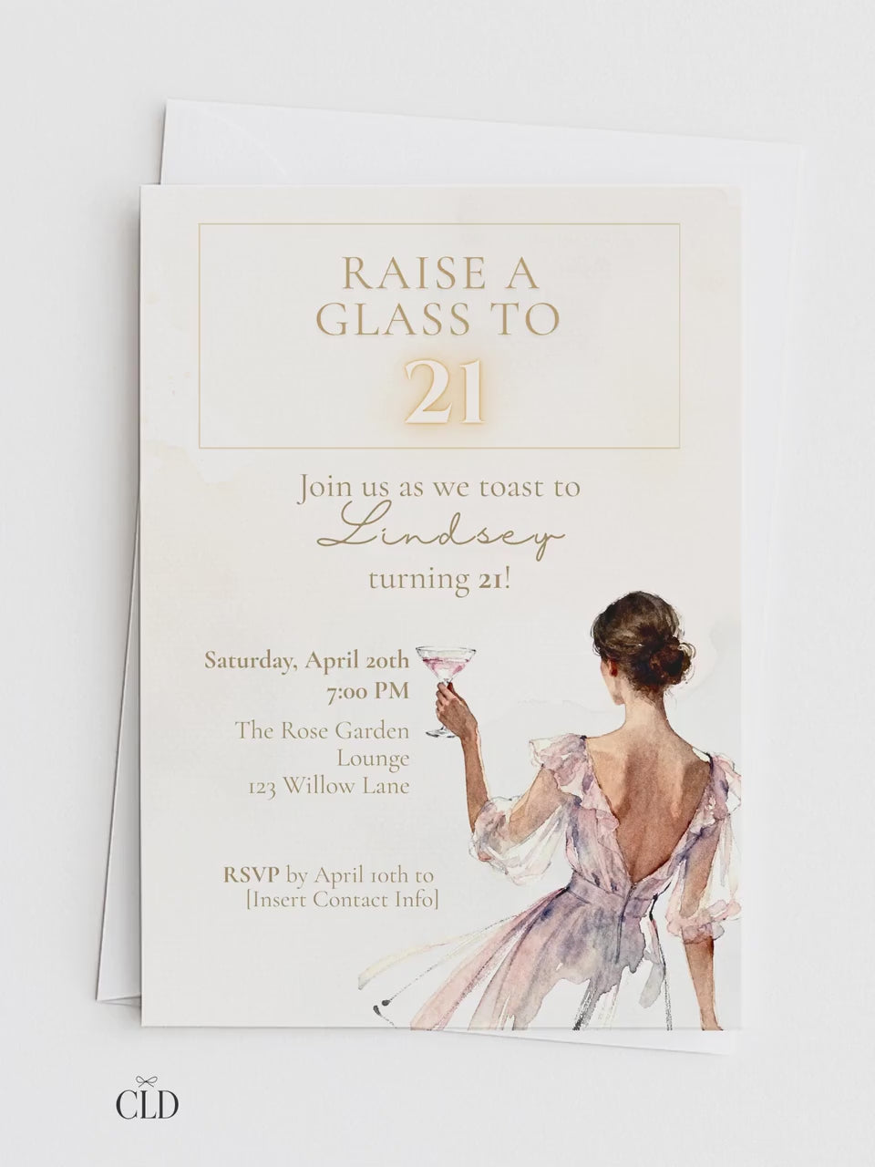 21st Birthday Invitation (Editable Instant Download Canva Template) - Raise a Glass Champagne Printable - Digital Invite Customizable Evite