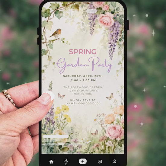 Animated Spring Garden Party Evite - Floral Brunch/Lunch Celebration Video Invitation (Editable Canva Digital Invite Template)