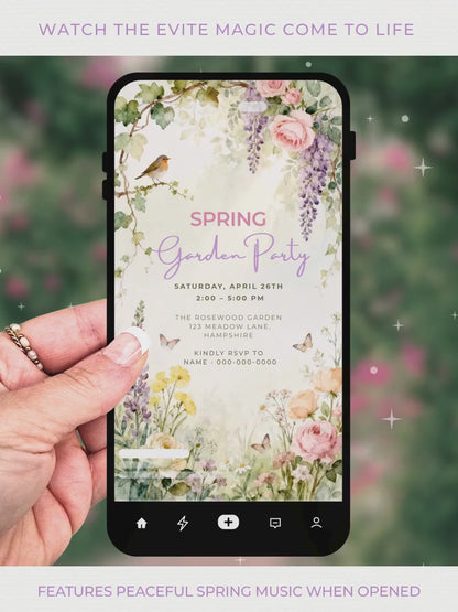 Animated Spring Garden Party Evite - Floral Brunch/Lunch Celebration Video Invitation (Editable Canva Digital Invite Template)