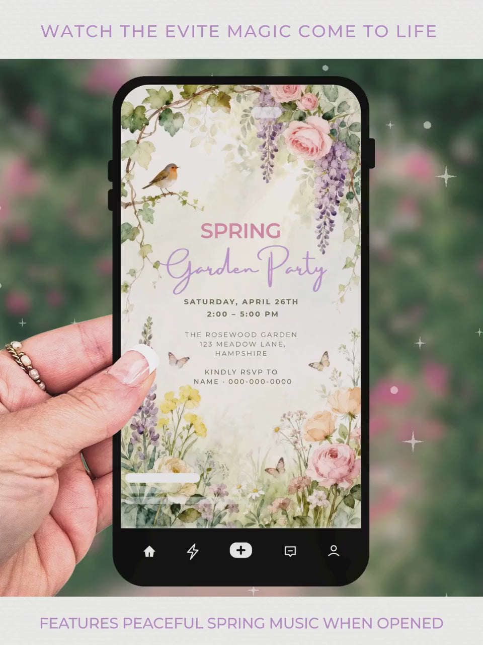Animated Spring Garden Party Evite - Floral Brunch/Lunch Celebration Video Invitation (Editable Canva Digital Invite Template)