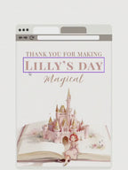 Princess Red Hair Birthday Thank You Party Card (Instant Download Editable Canva Template) Printable Mobile Magical Castle Storybook
