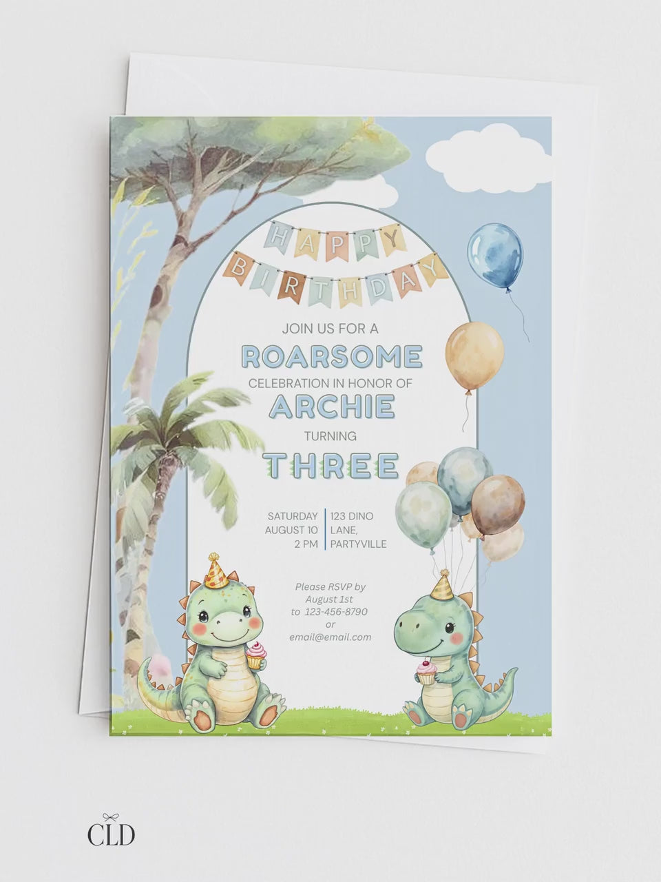 3rd Birthday Dinosaur Invitation- Dino Themed (Editable Canva Template Instant Download) -Kids Birthday Party