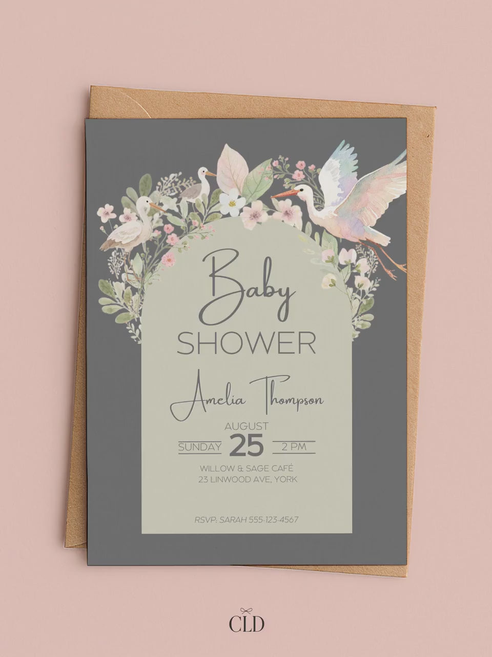 Baby Shower Invitation Gender Neutral Design Template Canva Editing Digital Download Birth Announcement Party Floral Watercolor Art