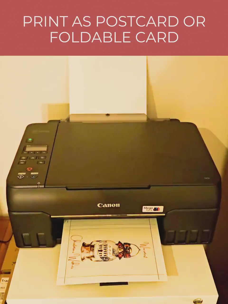 Printable Lantern Snow Globe Christmas Card - Custom Editable Vintage Snow Village Festive Greetings (Instant Download Canva Template)