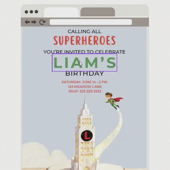 Superhero Birthday Invitation- Editable Magical Storybook Tower Digital Evite (Instant Download Custom Canva Template)