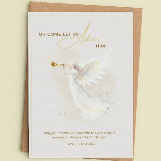 Editable Angel Christmas Card Template, Oh Come Let Us Adore Him Christian, Modern Watercolor Faith Holiday Instant Download Canva Template