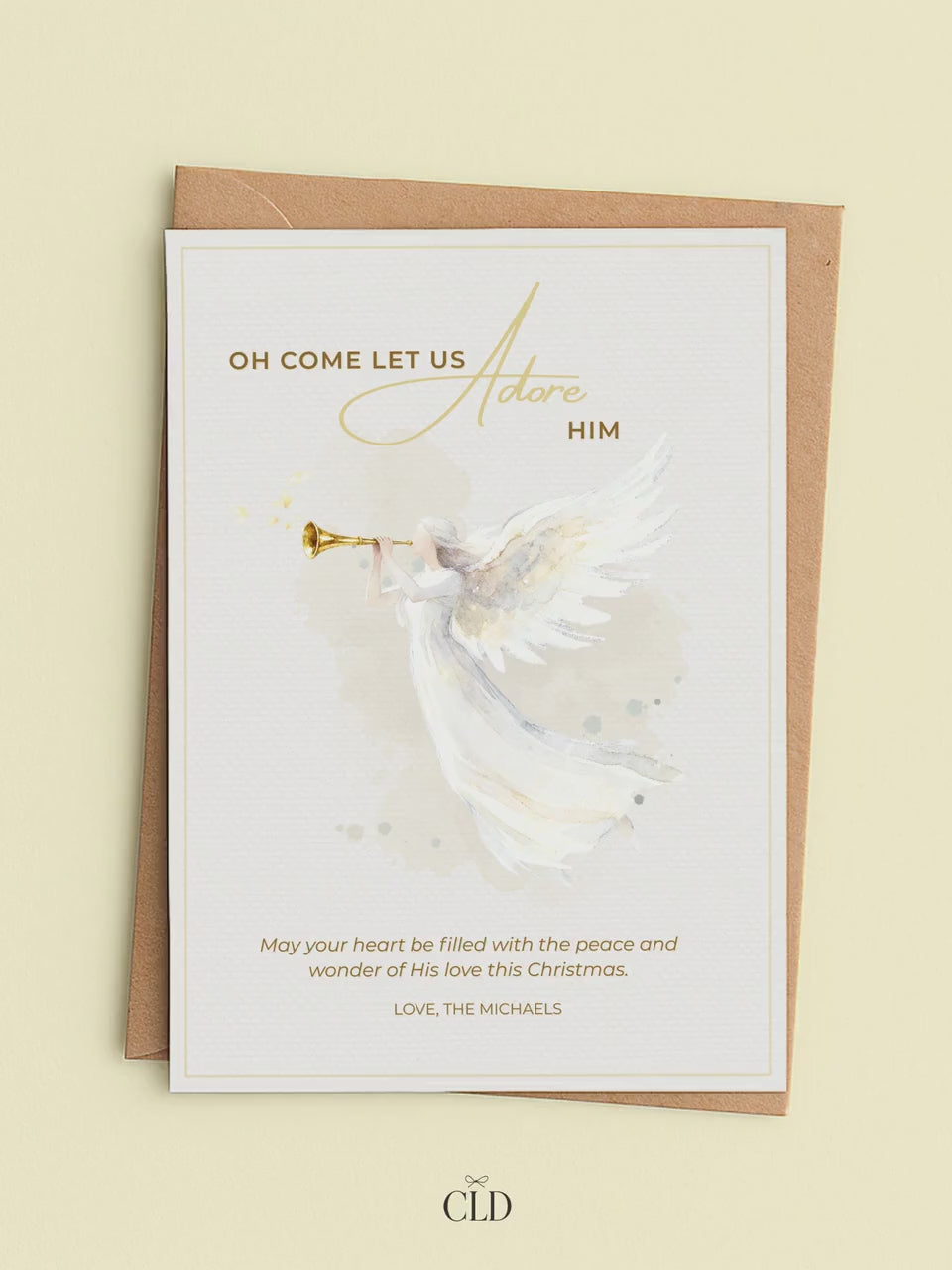 Editable Angel Christmas Card Template, Oh Come Let Us Adore Him Christian, Modern Watercolor Faith Holiday Instant Download Canva Template