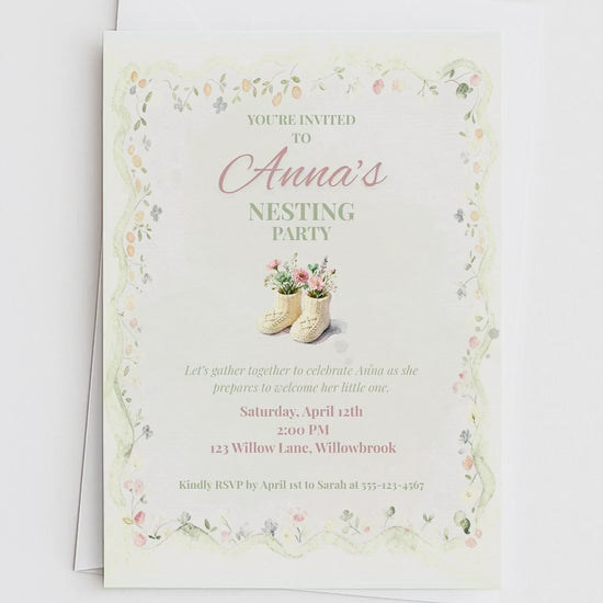 Nesting Party Invitation-Baby Shower Invite (Instant Download Editable Canva Template) Custom Printable Digital Newborn Arrival Evite