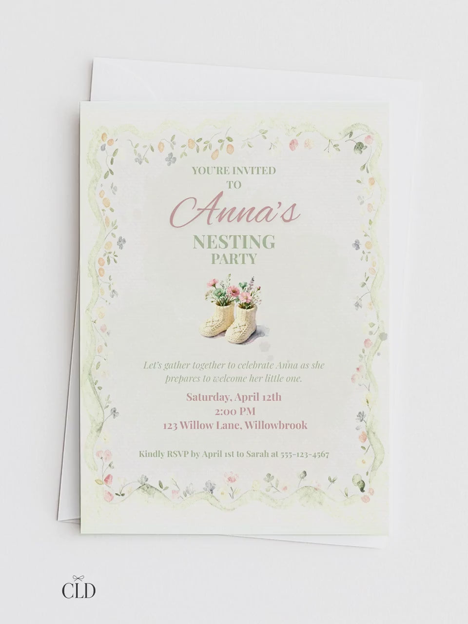 Nesting Party Invitation-Baby Shower Invite (Instant Download Editable Canva Template) Custom Printable Digital Newborn Arrival Evite