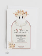 Halloween Party Invitation Template: Elegant Boho Ghost & Pumpkin (Instant Downloadable Canva Template 5x7" )