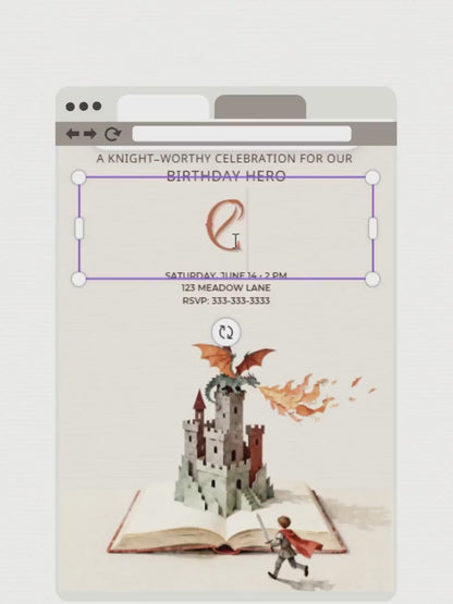 Printable Knight Birthday Party Invite for Kids - Custom Fantasy Storybook Castle Invitation (Instant Download Canva Template Evite)