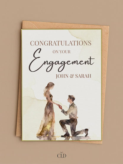 Editable Engagement Congratulations Card - Modern Watercolor Proposal Printable (Instant Digital Download Customisable Canva Template)