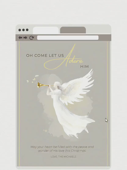 Editable Angel Christmas Card Template, Oh Come Let Us Adore Him Christian, Modern Watercolor Faith Holiday Instant Download Canva Template